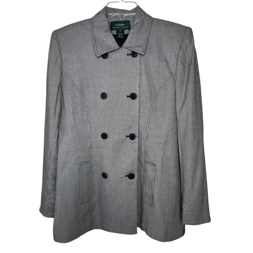 Lauren Ralph Lauren Navy Houndstooth Double Breasted Blazer Women 12 NWT VTG 90s